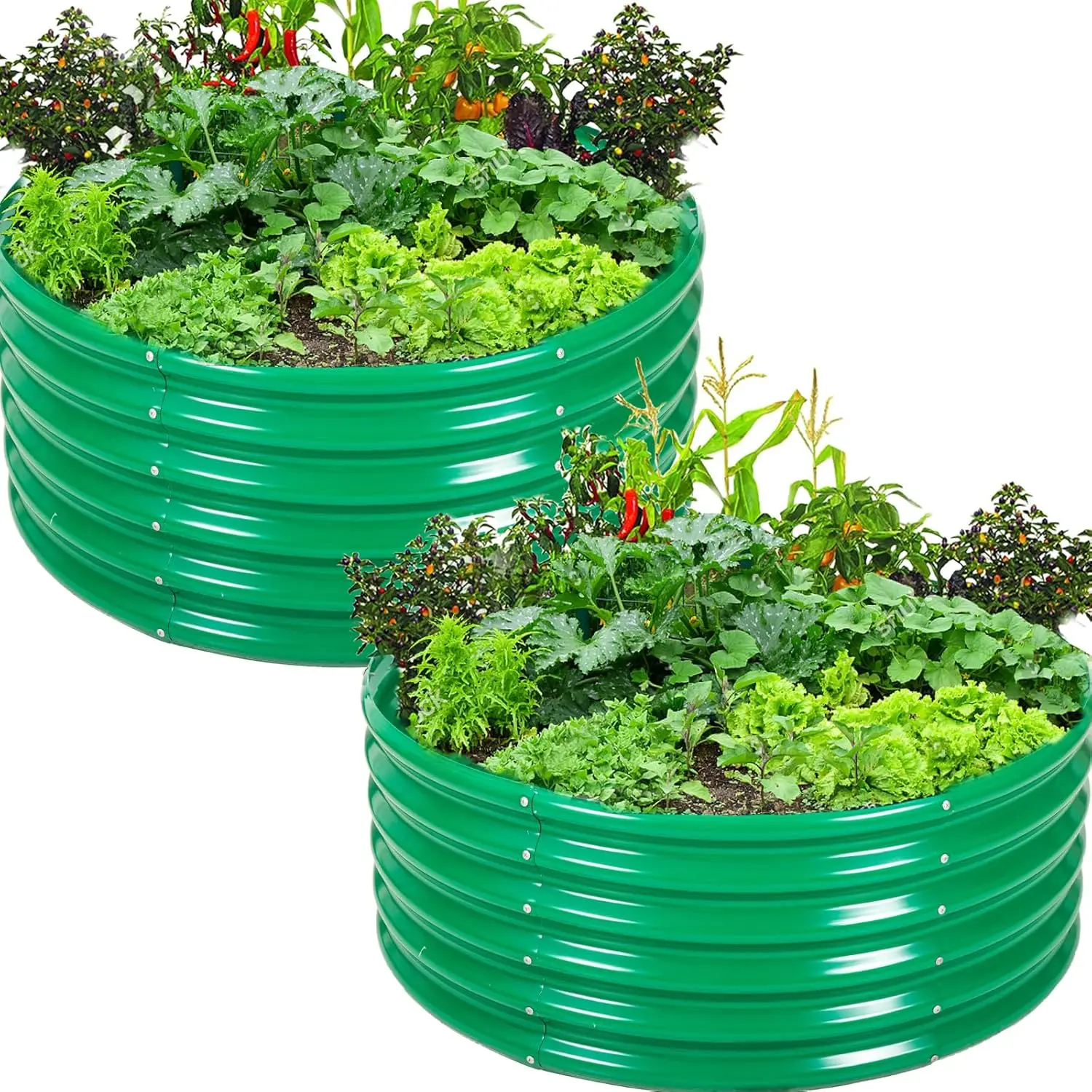 

2Pcs 3X3X1.5 Ft Round Galvanized Raised Garden Bed Kit, Green Outdoor Planter Garden Bed, Metal Raised Box for Fruits, V