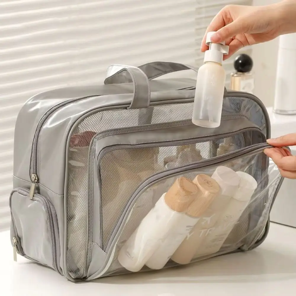 

Large Capacity Waterproof Cosmetic Bag Pu Transparent Dry Wet Separation Travel Storage Bag Portable Multi-functional Makeup Bag