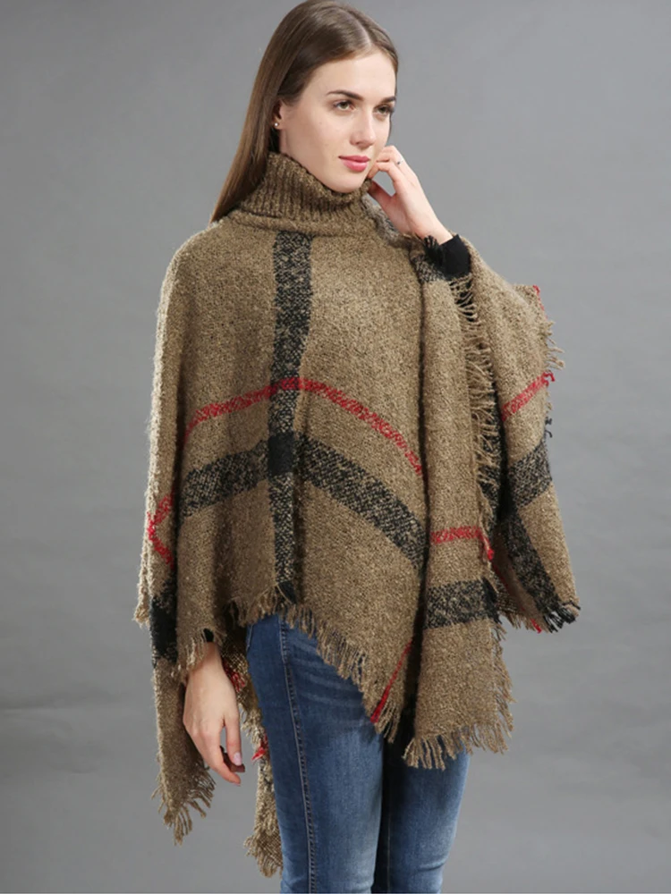 Imitation Cashmere Women Scarf Winter Classic Pullover Plaid Tassel Loose Poncho Capa Para Mujer Warm Pashmina Femme Wrap Shawl