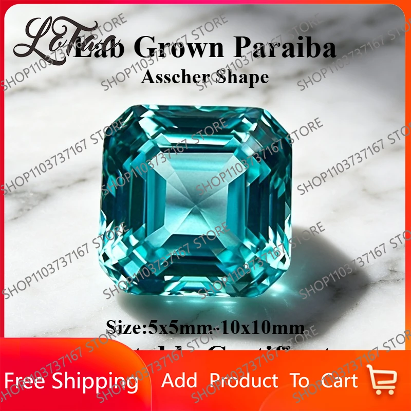 

High Quality Lab Grown Paraiba Asscher Cut Charms Gemstone for DIY Charms Ring Necklace Earrings Making Selectable Certificate