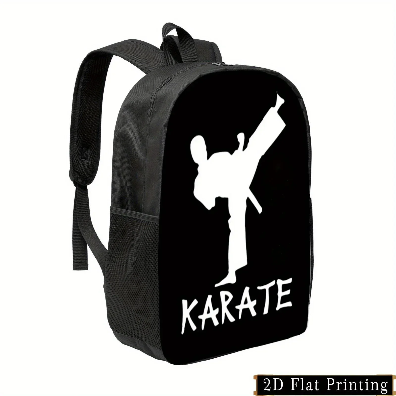 Custom Karate Graphic Print Backpack Lightweight Large Capacity Foldable Daypack With Adjustable Straps & Side Pockets