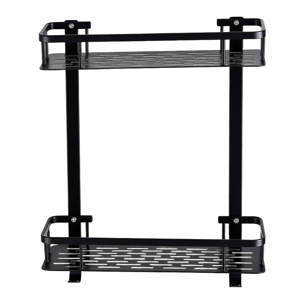 Bathroom Wall Shelf Aluminum Double Square Corner Mounted Design Compact Storage Solution for Small and Medium Sized Bathrooms