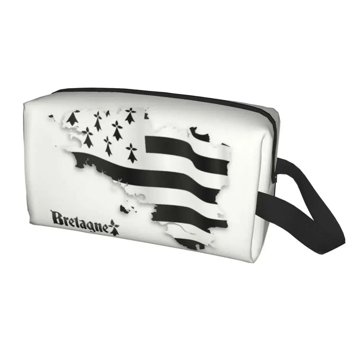 Bretagne United Flag Map Makeup Bag Travel Cosmetic Organizer Cute Breizh Breton Map Brittany France Flag Storage Toiletry Bags