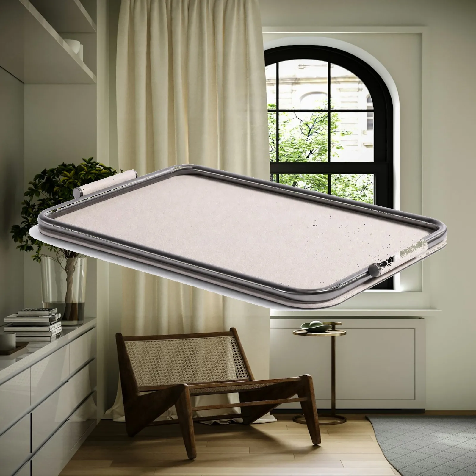Round Corner Rectangular Tray for Coffee Table Decor with Handles for Keys Remote Control Storage Accessory