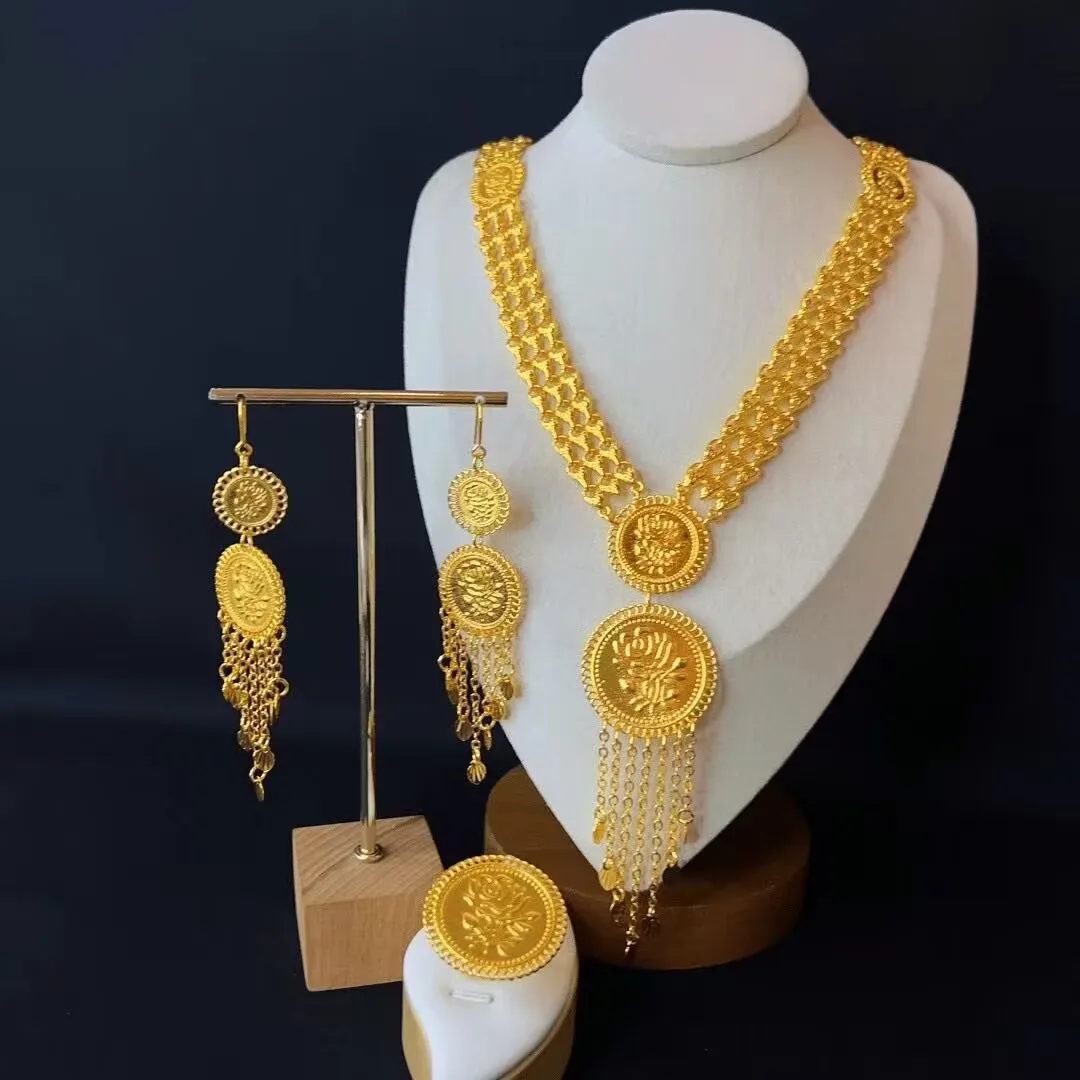 

Dubai New 24K Gold Plated Necklace, Earrings, Rings for Women's Wedding Parties, Gifts for Mothers, Jewelry Set YY10535