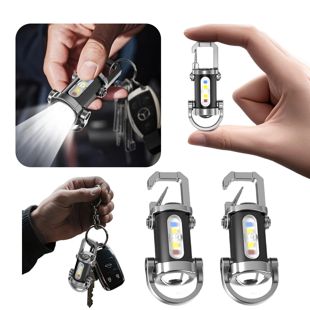 Mini Flashlight 7 Gear COB LED Keychain Flashlight Type-C USB Rechargeable Portable Keychain Torch Waterproof for Camping Hiking