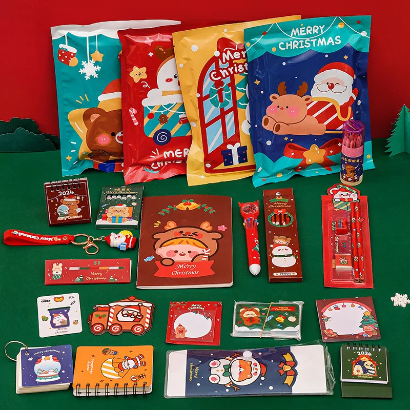 Christmas Stationery Blind Box Gift Pack Ballpoint pen notebook sticker Children Stationery Set Reward Lucky Bag Blind Bag Gift