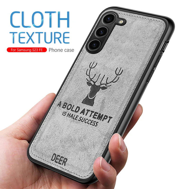 For Samsung Galaxy S23 FE Case Deer Pattern Fabric Cloth Cover SamsungS23 Ultra S 23 Plus S23FE 5G Silicon Camera Protect Coque