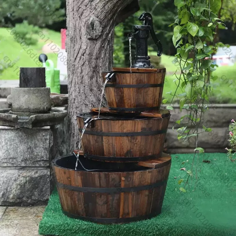 Antiseptic Wood Flowing Water Fountain, Garden Courtyard Decor, Wooden Circulating Water Landscape Ornament