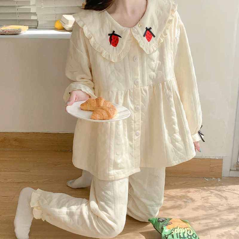 Pure Cotton Sleepwear Maternity Set Autumn Winter Nursing Mother Feeding Home Clothes Long Sleeve Long Pants Comfortable Home...
