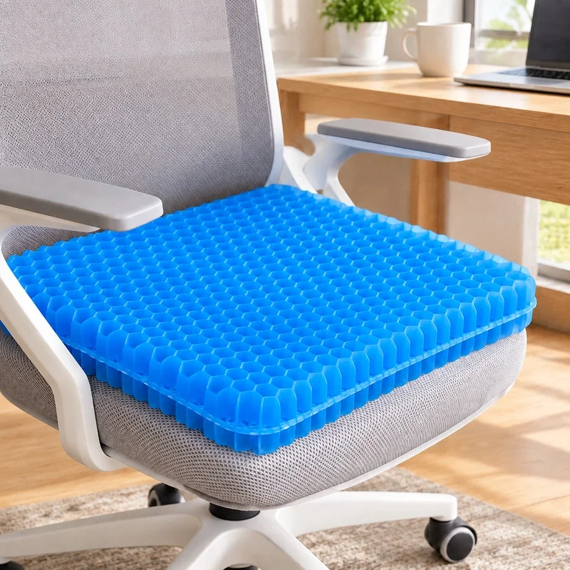 Gel Honeycomb Seat Pad with Ventilated Design, Pressure-Relief Cushion for Back and Tailbone Comfort, Ideal for Office Chairs