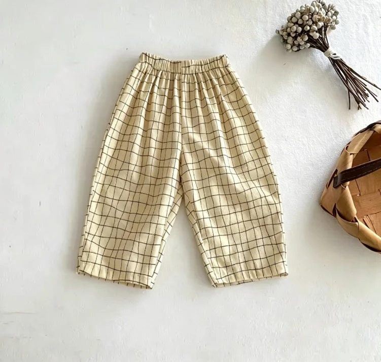Korean Kids 6Piece Summer Pants Plaid Striped Thin Soft Loose Harem Pants For Boys Girls Daily Outdoor Wear Baby Bottoms Pants