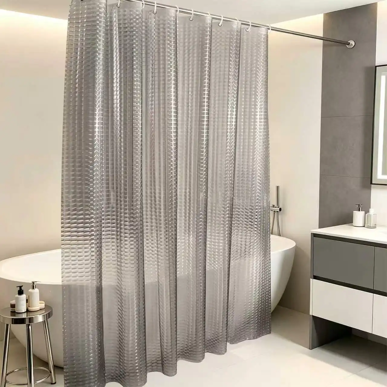 1 Piece 3D Gray Cat Eye Shower Curtain Semi-Transparent Waterproof Bathroom Decorative Curtain