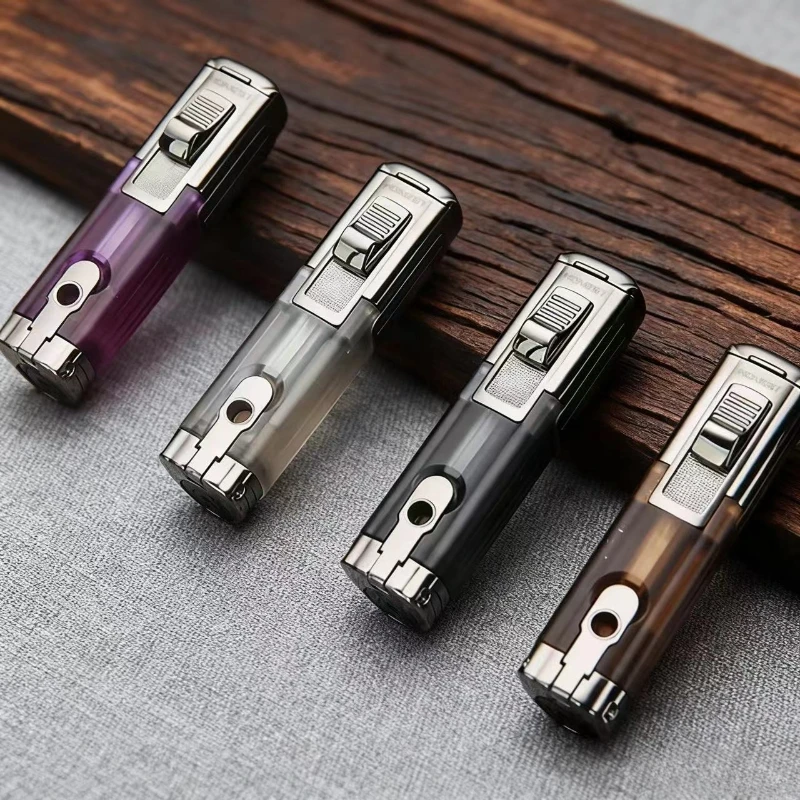 Honest Perspective Fuel Tank Metal Butane Lighter with Cigar Cutter Cigarette Lighter Windproof Gas Torch Spray Gun Three Flames