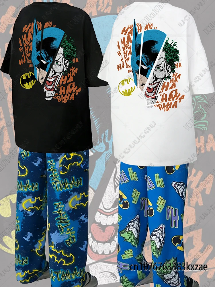 

Новые летние футболки и пижамы с изображением Бэтмена и Джокера, комплекты оверсайз, мужские и женские повседневные домашние костюмы, удобная домашняя одежда для мальчиков и девочек, комплект из 2 предметов