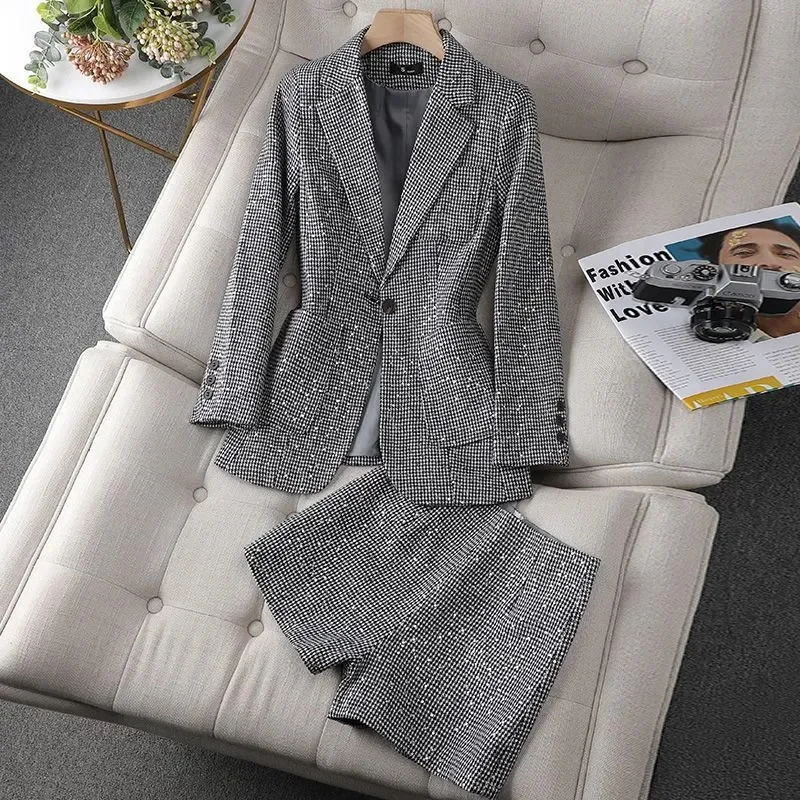 

Casual Small Fragrance Suit Jacket 2 Piece Set Lady Spring Autumn New Casual Temperament Plaid Retro Suit Shorts Set JJ515