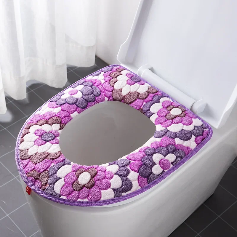 

Flower Warm Toilet Cover Seat Lid Top Cover Pad Bathroom Warmer Toilet Seat Bowl Soft Zipper Washable Toilet Seat Cover