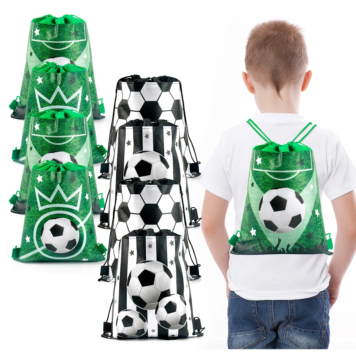 3/5pcs Football Theme Party Gift Bags Non-woven Soccer Drawstring Backpack Kids Football Sport Birthday Party Gift Packing Bag