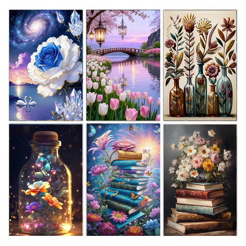 AB Diamond DIY 5D Set de pintura de diamantes para el día de San Valentín, con tema de ramo de paisajes, adecuado para adultos y principiantes.
