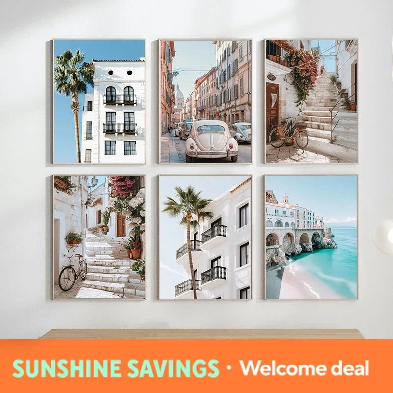 Italy Cityscape Coast Posters and Prints Seaside Scenery Canvas Printing Wall Art Picture for Living Room Home Decoration Gif
