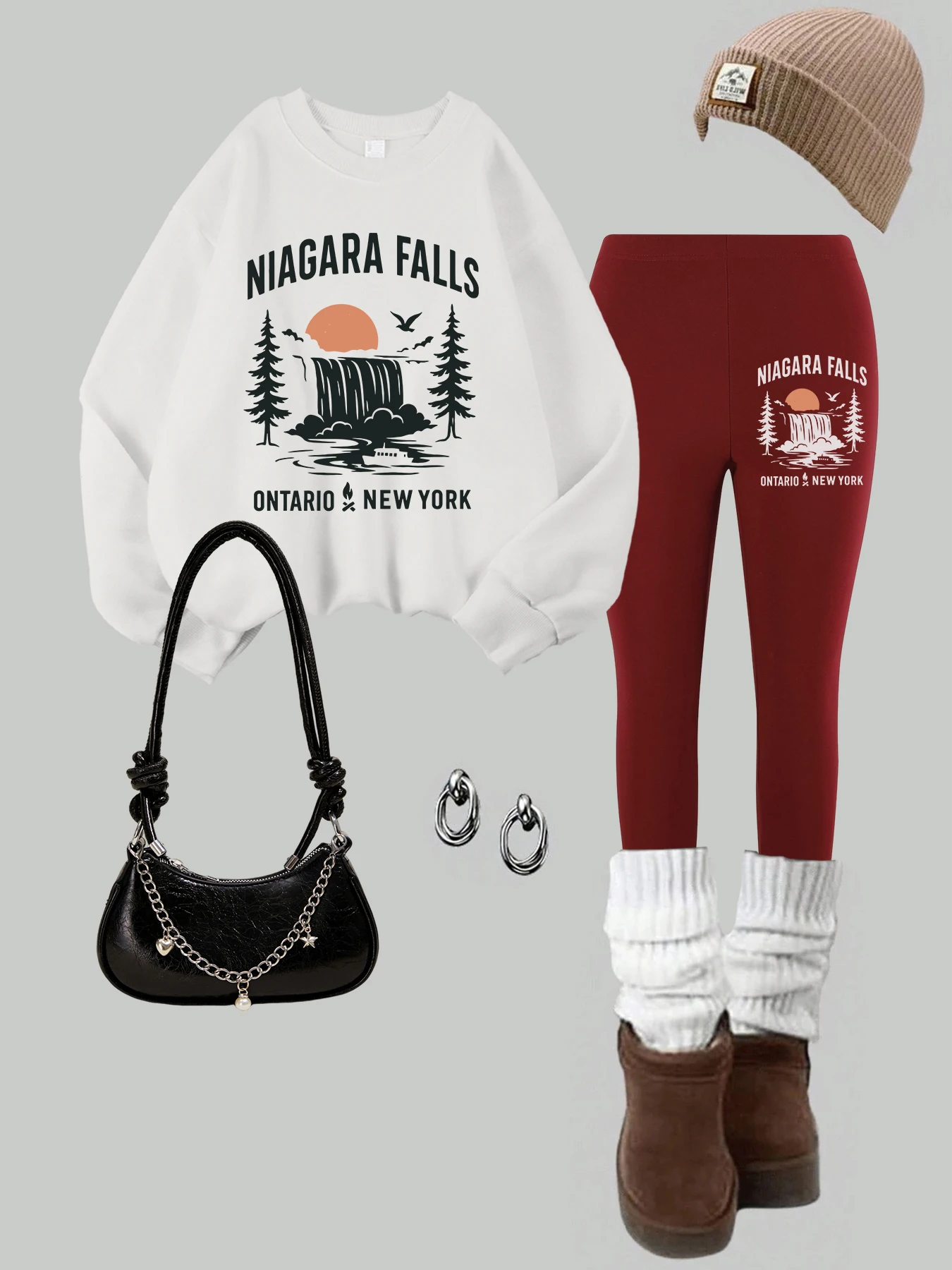 

Женский свитшот с принтом Niagara Falls, леггинсы, комплект, повседневные флисовые термобрюки с капюшоном, осенне-зимняя женская одежда