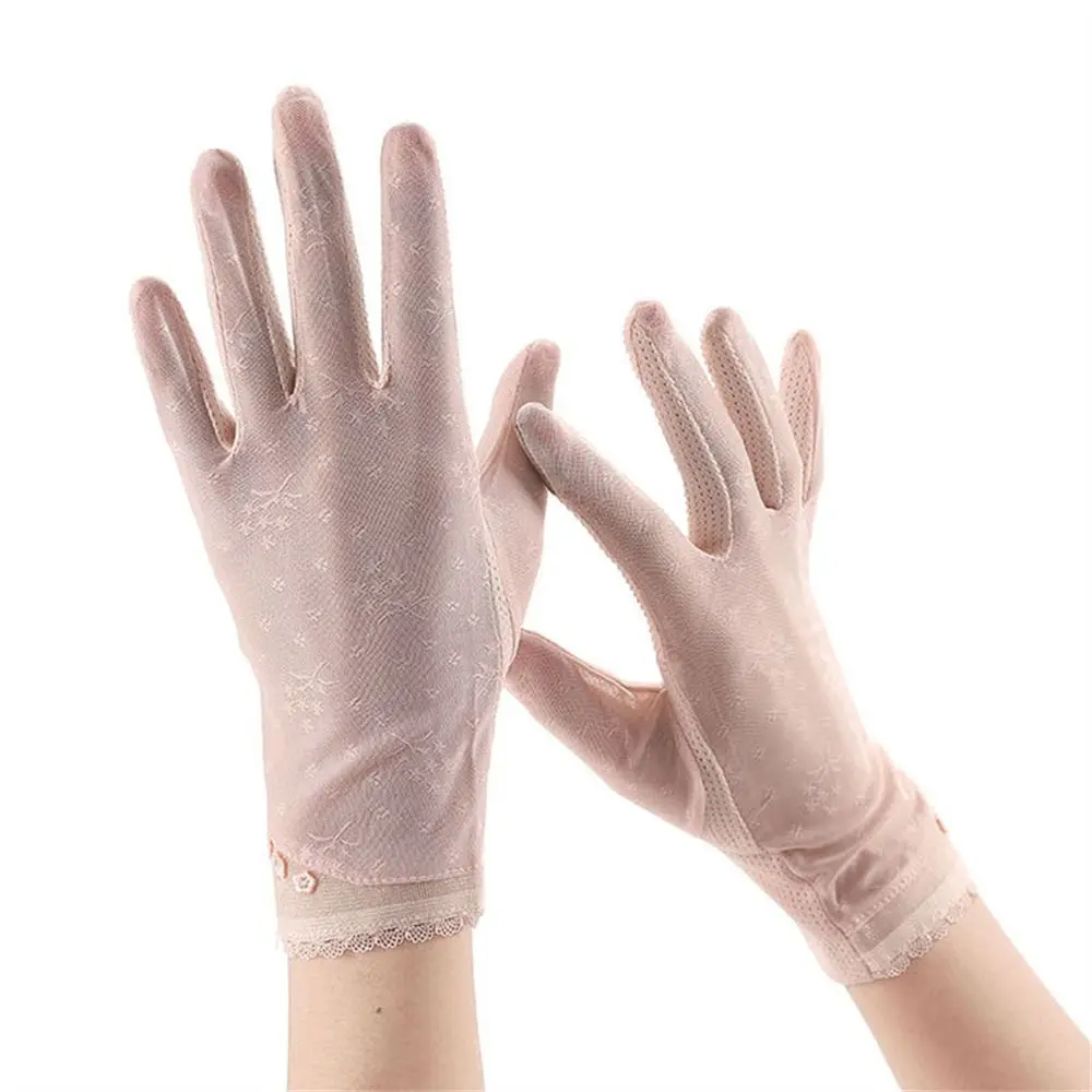 

Ice Silk Sunscreen Gloves Solid Color Thin Lace Touch Screen Gloves Elastic Slip Resistant Sun Protection Gloves Women Girls