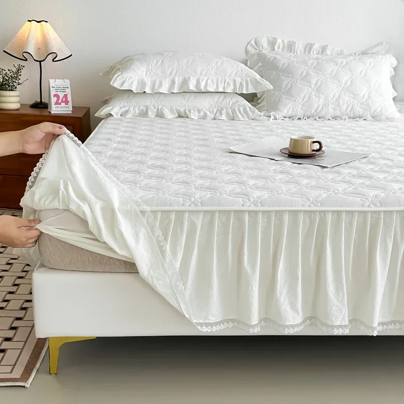Yarn-dyed washed cotton mattress type bed skirt padded cotton pure cotton lace bed skirt universal in all seasons