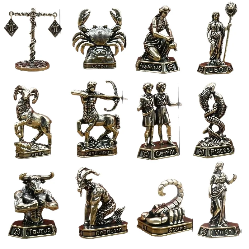 Twelve Zodiac Figure Home Decor  Ornaments, Vintage Gifts, Desktop Copper Crafts