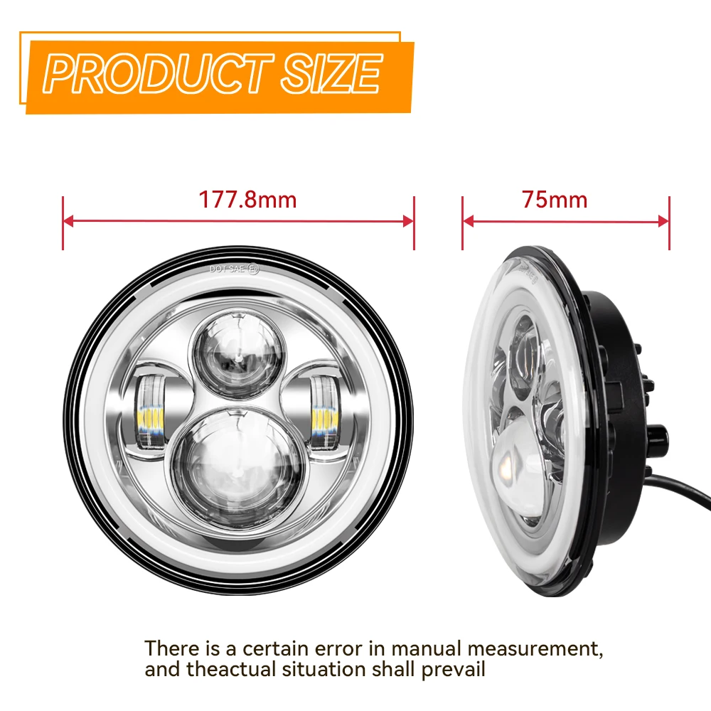 1pc 7 Inch Motorcycle LED Headlight Hi/Low Beam DRL Turn Signal 7