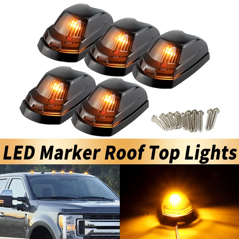 5PCS Amber LED Cab Roof Top Marker Running Lights For 2017 Ford F-250 F-350 F-450 F-550 duty Pickup Trucks Head Light Black Lens