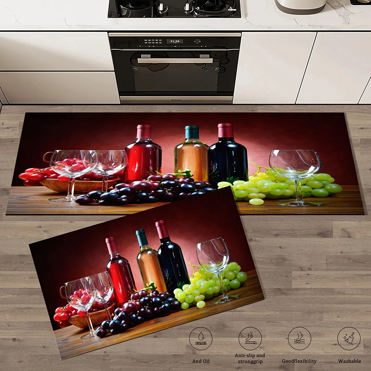 Red Wine Pattern Absorbent Non-Slip Kitchen Mat Anti-Fatigue for Comfort Doormat Rug Washable Modern Entrance Carpet Large Mats