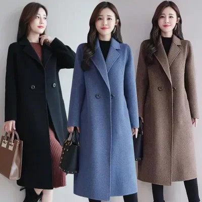 

2025 Autumn Winter New Fashion Wool Coat Women Luxury Brand Long Loose Double Breasted Very Warm Wool Coat Elegant Plus Size 3XL