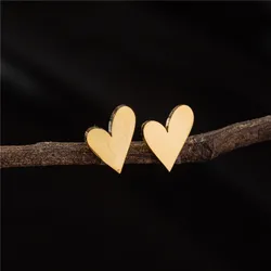 Vintage Gold Color Stainless Steel Love Heart Shaped Stud Earrings for Women Wedding Jewelry Bridesmaid Piercing Gift