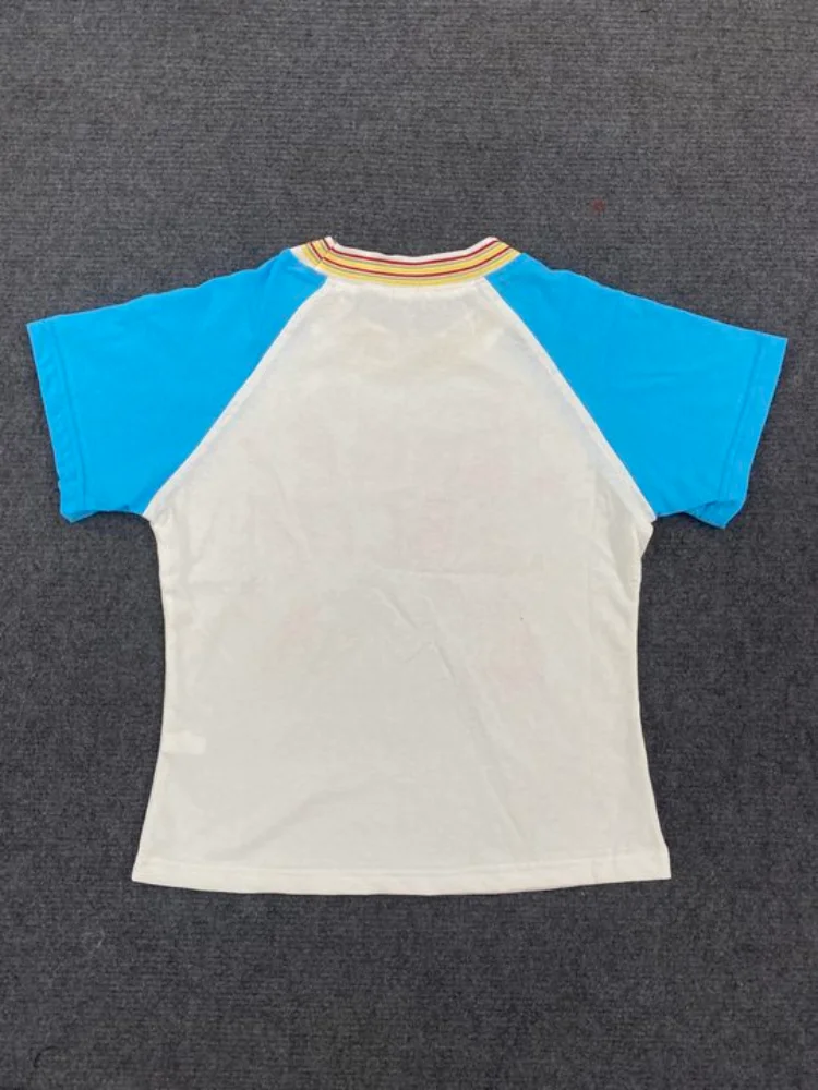 

Summer trend sweet and cute women's round neck T-shirt with foam letter pattern printed slim fit women's top