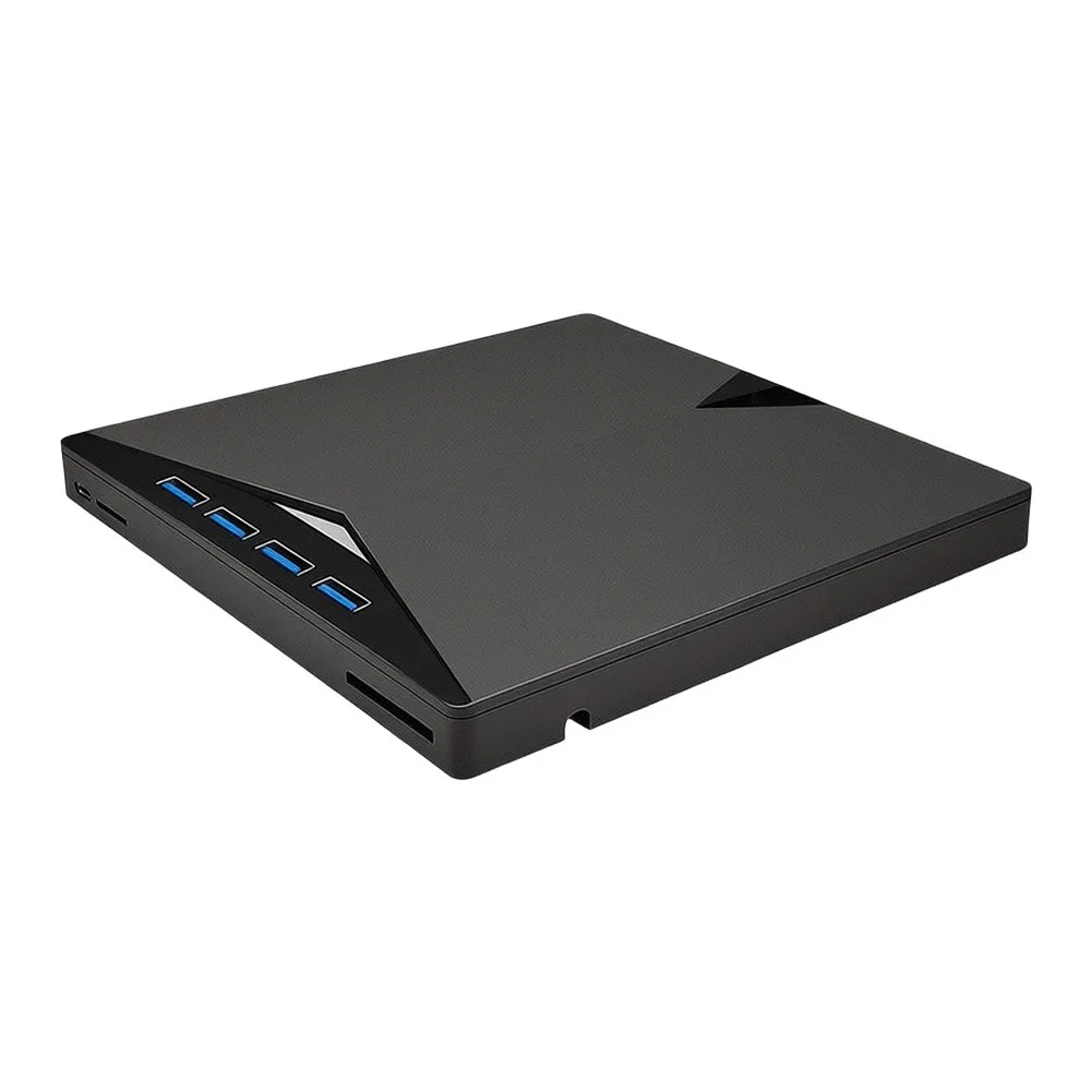 Compact External Optical Drive 16.5x16.5x3cm USB 3.0 for DVD CD RW R DL Burning and Reading Black ABS Material