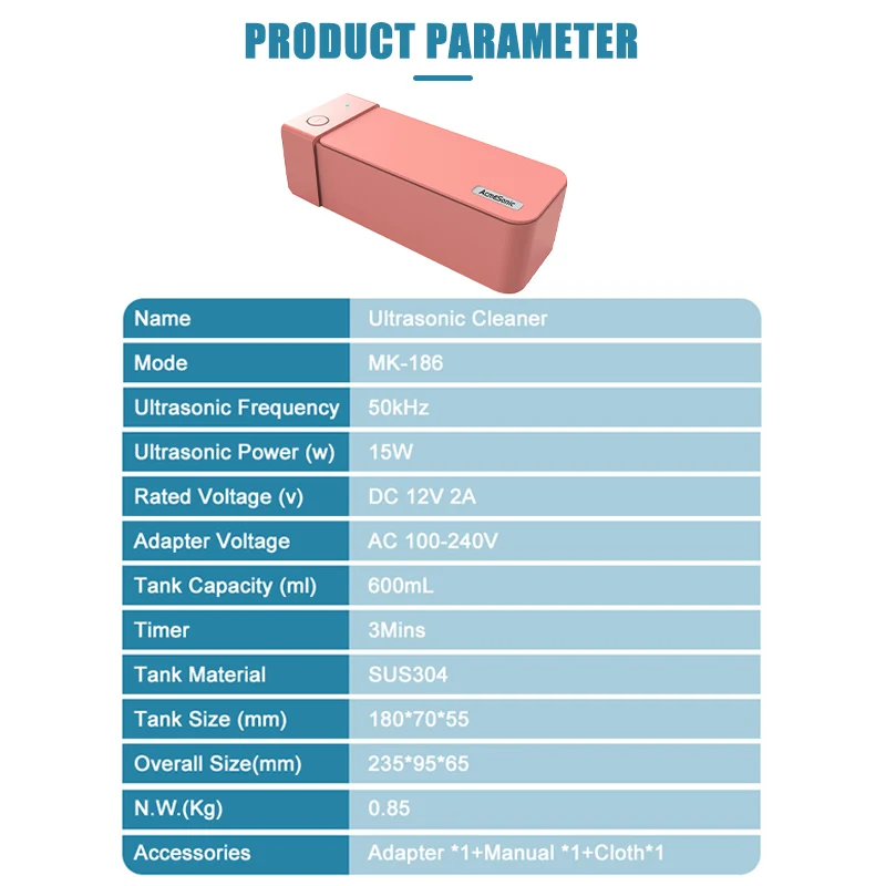 家庭用超音波洗浄機,650ml,15W,50KHz,12V,宝石および時計用,超音波洗浄機