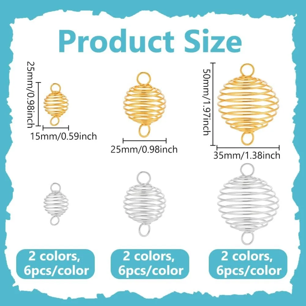 36pcs 3 Sizes Spiral Bead Cages Stainless Steel Cage Charms Lantern Ball Pendants Hollow Stone Cages Holder