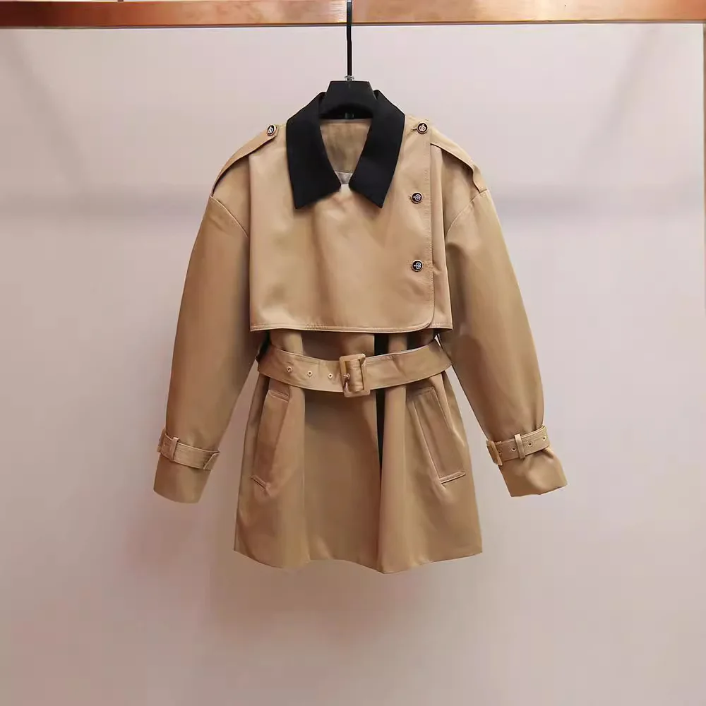 High-End Dames Utili Sle Kleur Blo Kraag Gordel Jas Lange Sve Pendelen Herfst Seizoen Triacetaatvezel Bovenkleding