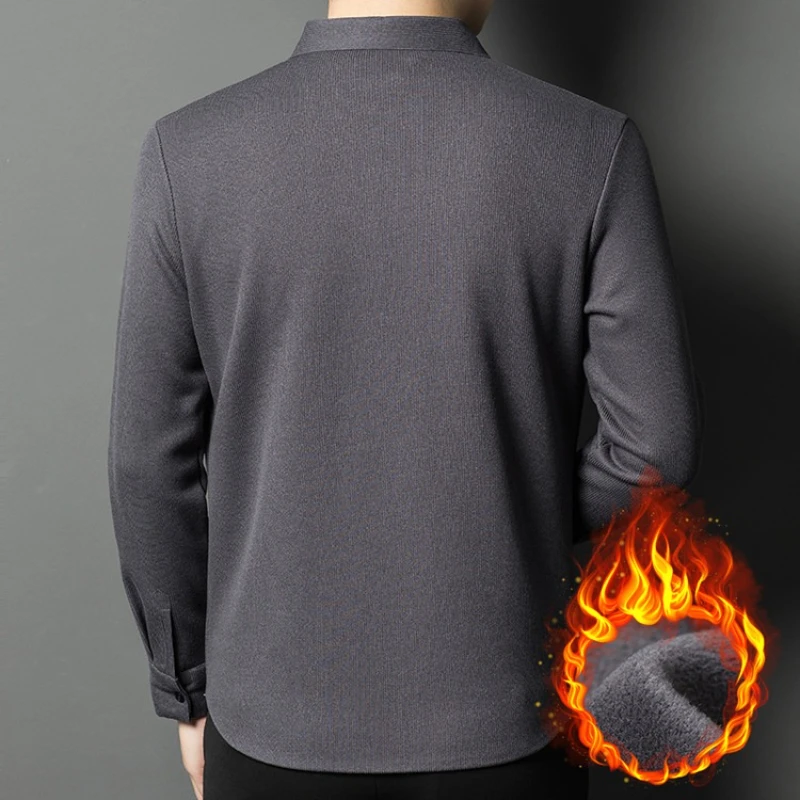 Men's Thermal Flannel Long Sleeves Shirt - Army Green (Black/Beige/Dark Green) 1.1% Cashmere | 450g Heavyweight Winter Warmth