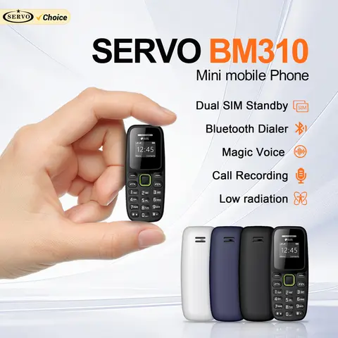 SERVO BM310 Mini Cep Telefonu Çift SIM Beklemede Çağrı Kaydı Bluetooth Arama Siyah Liste MP3 Çalar 2G GSM Yedek Küçük Cep Telefonları