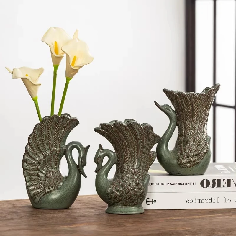 Ceramic Swan Vase Simulated Swan Flowerpot Peacock Bird Vase Retro Floral Accessory Flower Vases Home Decoration Accessories
