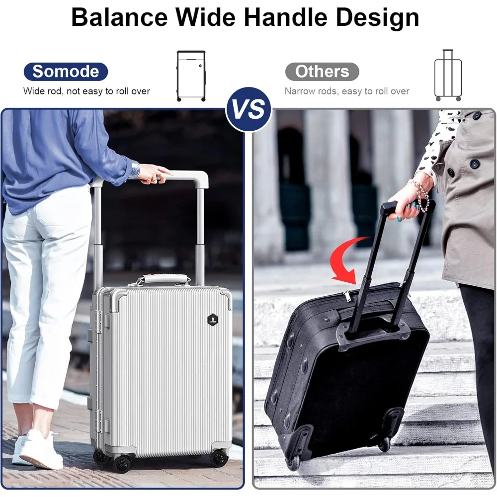 suitcase，Carry On Luggage 20inch Wide Handle Suitcase, Hardshell with Aluminum Frame, Supper-low noise Spinner Wheels & TSA Lock