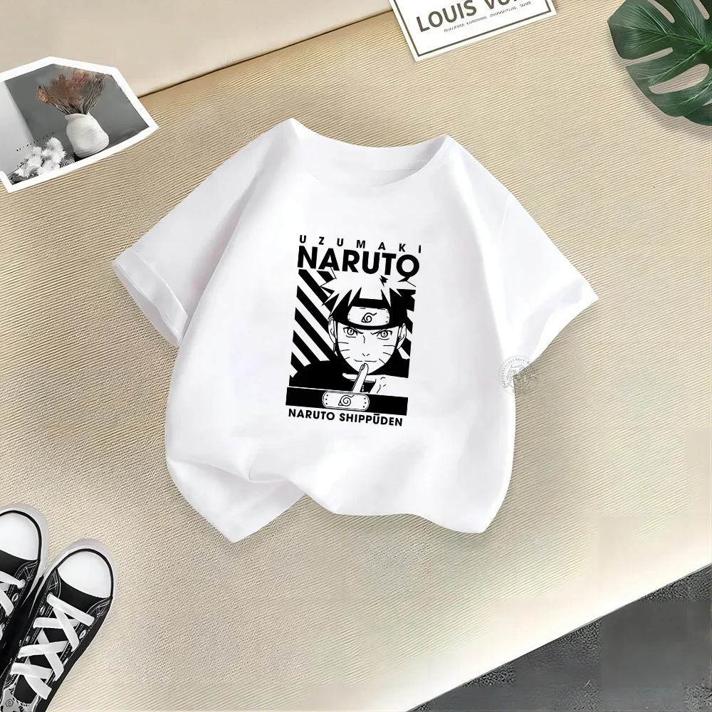 Camiseta de algodón 100% con estampado creativo de Naruto para niños y niñas, top informal de verano, cómodo, fresco