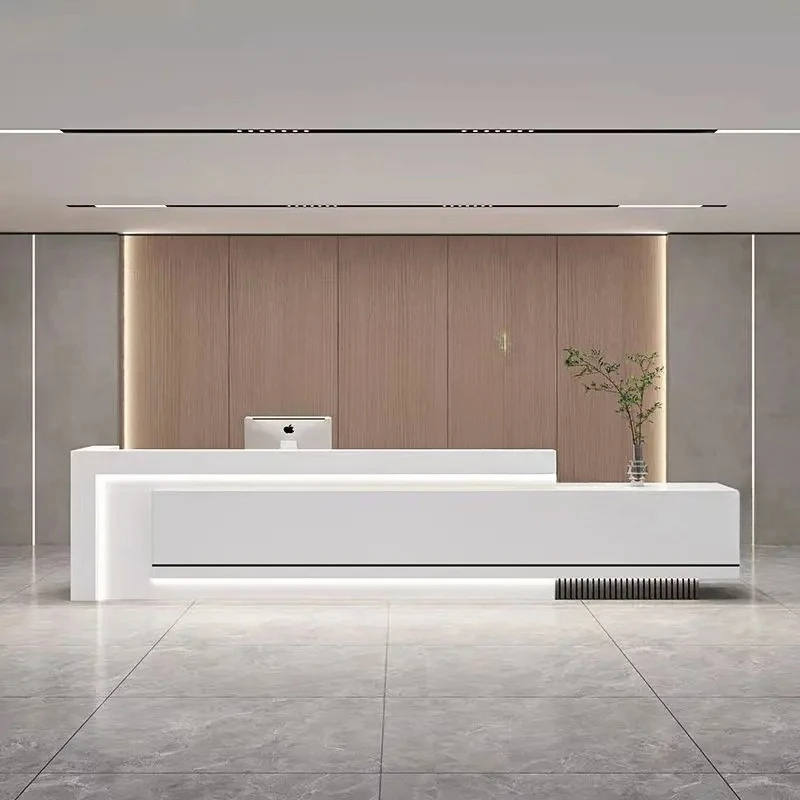 Modern Simple Reception Desk Baking Paint Company Hotel Lobby Reception Cabinet Bar Checkout Page Rezeption Theke Furniture