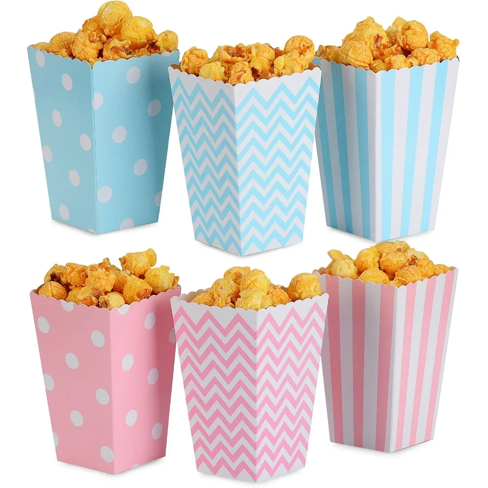 12pcs Rose Gold Pink Stiff Paper Mini Party Popcorn Boxes Pop Corn Candy Sanck Favor Bags Wedding Birthday Movie Party Tableware