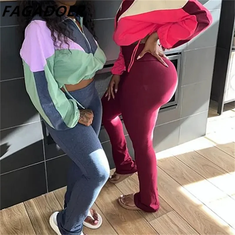 

FAGADOER Autumn New 2 Piece Sets Outfit Women Fashion Zipper Short Coat and High Waist Bodycon Pants Suit Sporty Streetwear