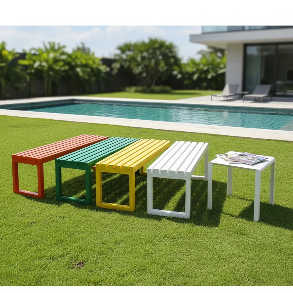 #White Iron Outdoor Bench, Heavy Duty Metal Patio Bench for Garden, Workshop, Length Customizable