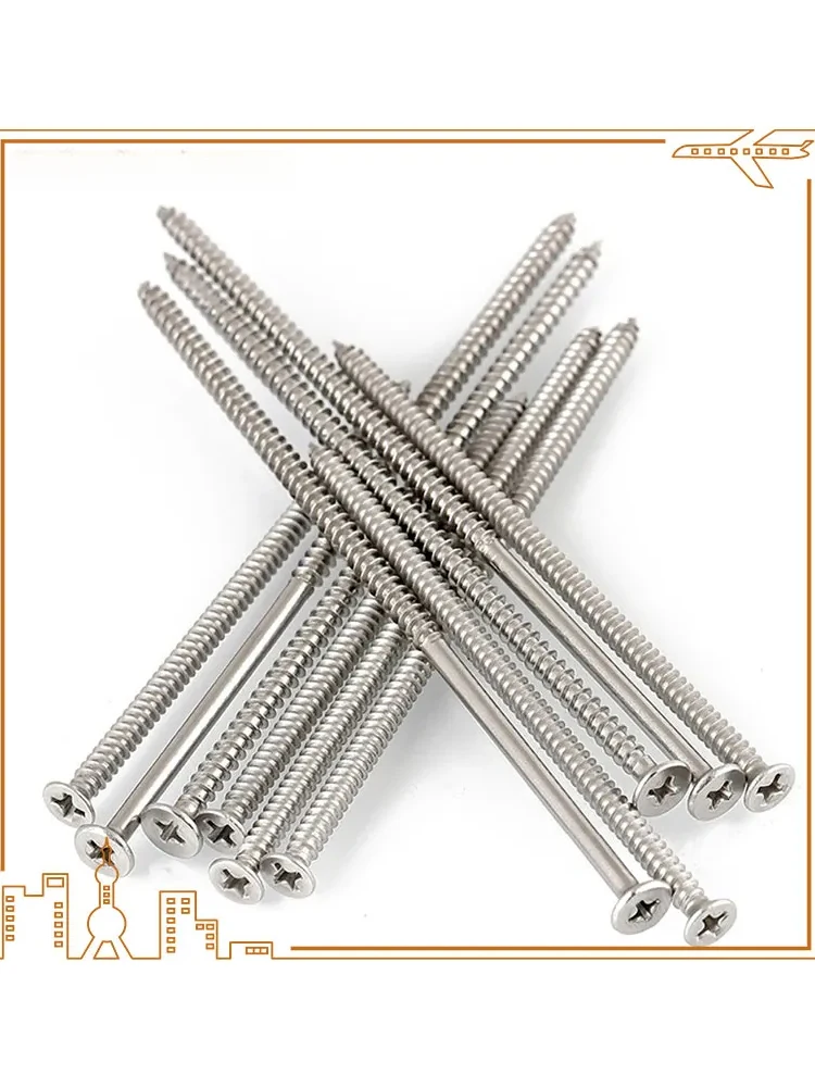 Vis à bois autotaraudeuses en acier inoxydable 304, tête plate M4 encastrée en croix pour le travail du bois 80-200mm