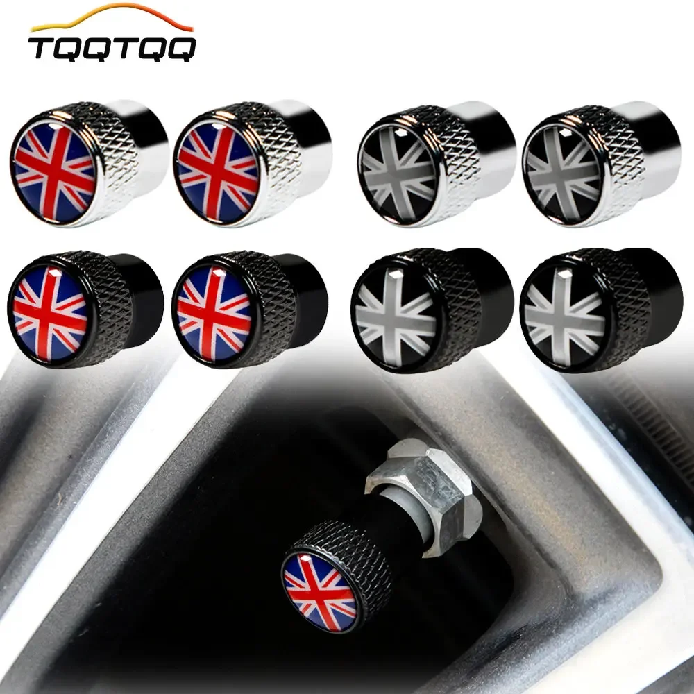4 szt./zestaw Uniwersalne nakładki na wentyle opon UK Pasują do wszystkich samochodów, ciężarówek, SUV-ów, rowerów, motocykli, aluminiowe osłony przeciwpyłowe na wentyle opon samochodowych