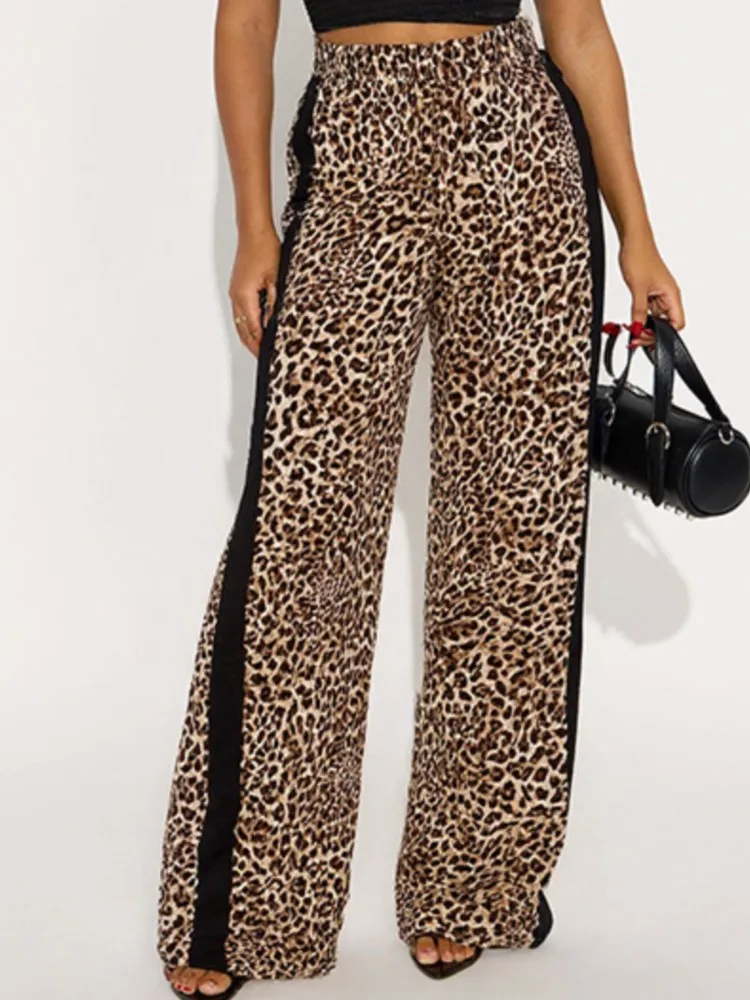 

Leopard Print Contrast Color Pants Trendy Pant Sets Pantalones Pantalon Femme Straight Trousers Casual Home Clothing Commuting